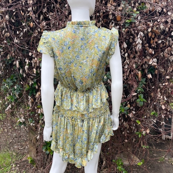💋RESET Floral Print Ruffle Short Sleeve Layered Skirt Mini Dress - Picture 4 of 8
